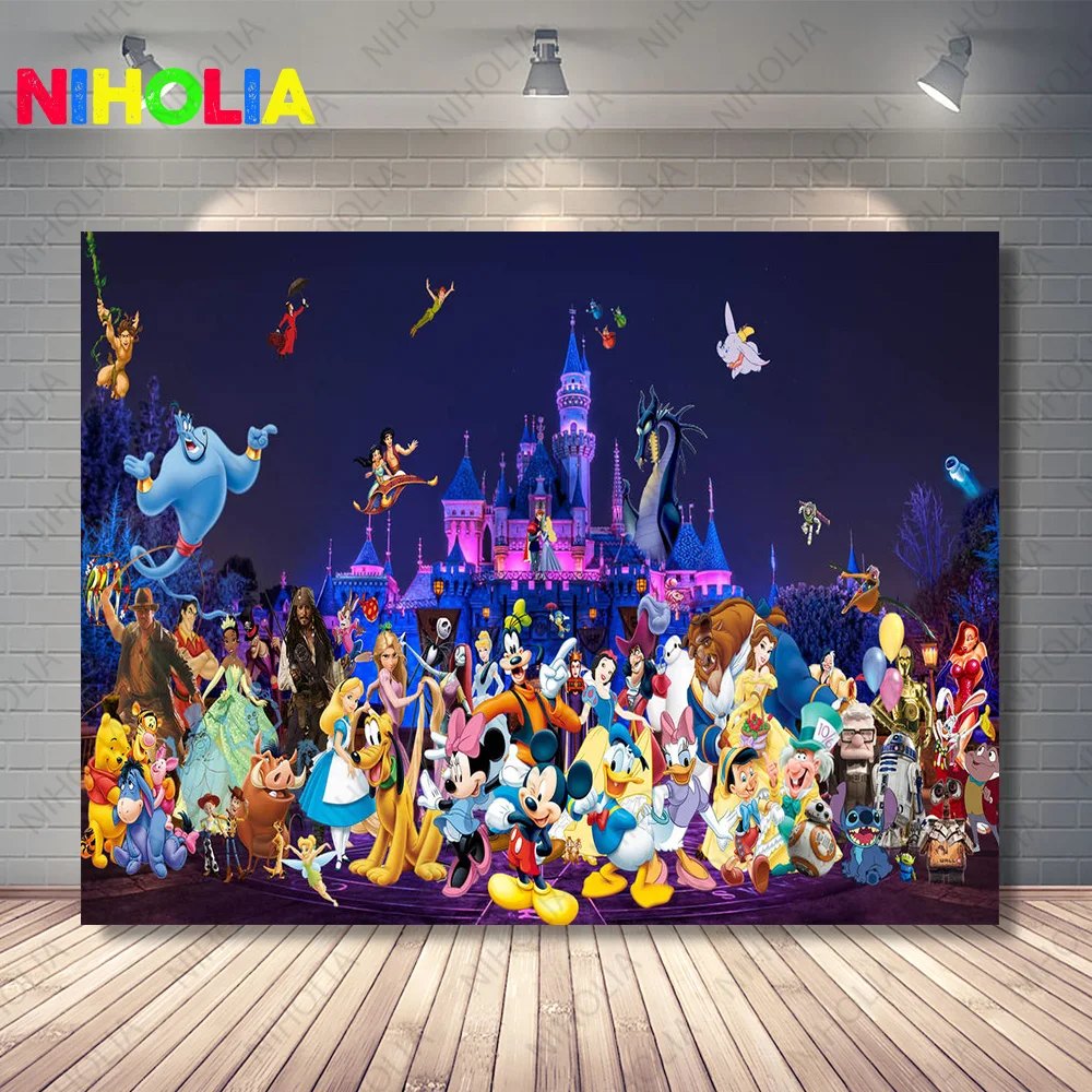 Disney Family Photo Backdrop Mickey Banner Kids Birthday Party Decoration Baby Shower Photography Background Photo Booth Props