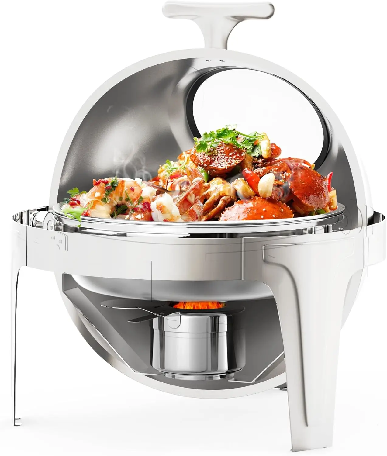 

Roll Top Chafing Dish Buffet Set, 6.3 QT Round Chafing Dish for Buffet, Stainless Steel Food Warmer Chafer with Glass Window Ful