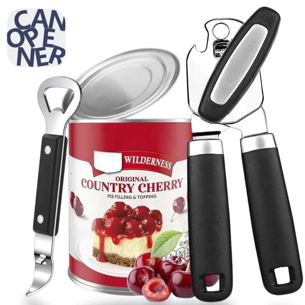Can Opener Manual, Stainless Steel Handheld Bottle Can Opener, Handheld Bottleopener Can Openers with Big Effort-Saving Knob