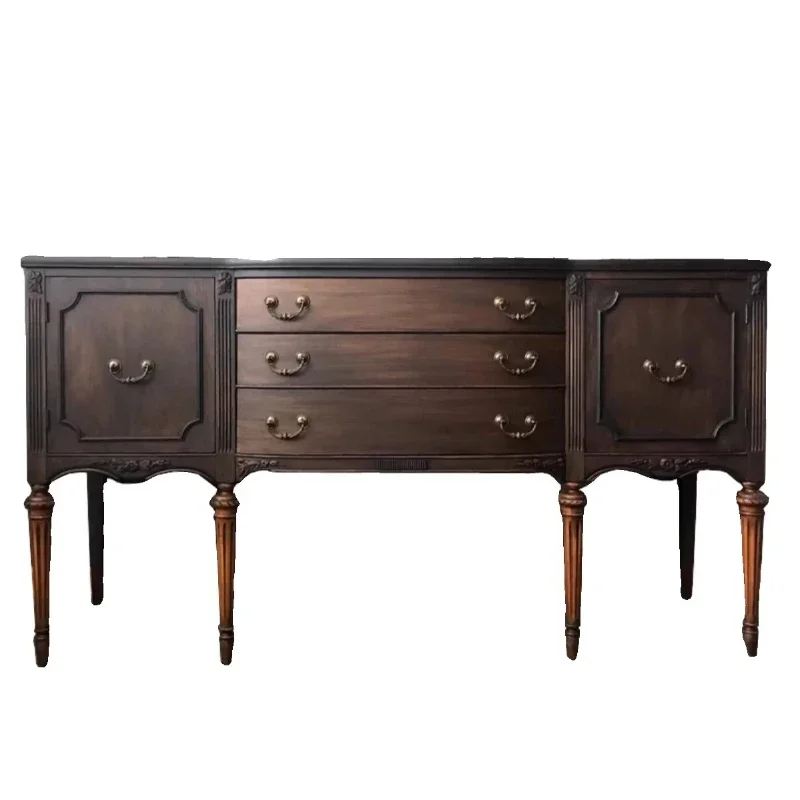 

Solid wood porch cabinet foyer retro carved partition cabinet French living room decorative locker