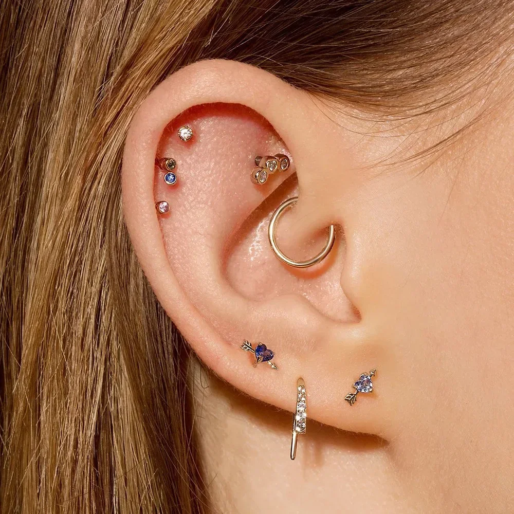 1 pz freccia cuore lisca di pesce Bowknot fiore Piercing all'orecchio Helix Daith orecchini a bottone per le donne nuovo Y2k Tragus cartilagine INS gioielli