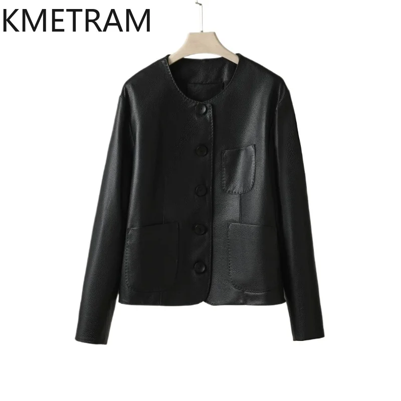 

Куртка из 100% натуральной козьей кожи, женские повседневные короткие куртки из натуральной кожи, новая верхняя одежда, осенняя одежда 2025 года, женская дубленка