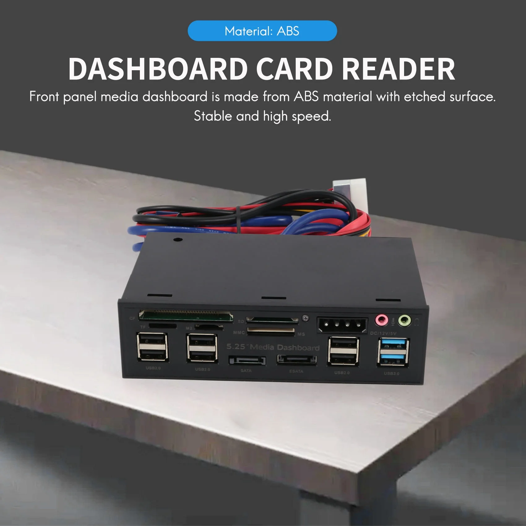 Multifuntion 5.25" Media Dashboard Card Reader USB 2.0 USB 3.0 20 pin e-SATA SATA Front Panel