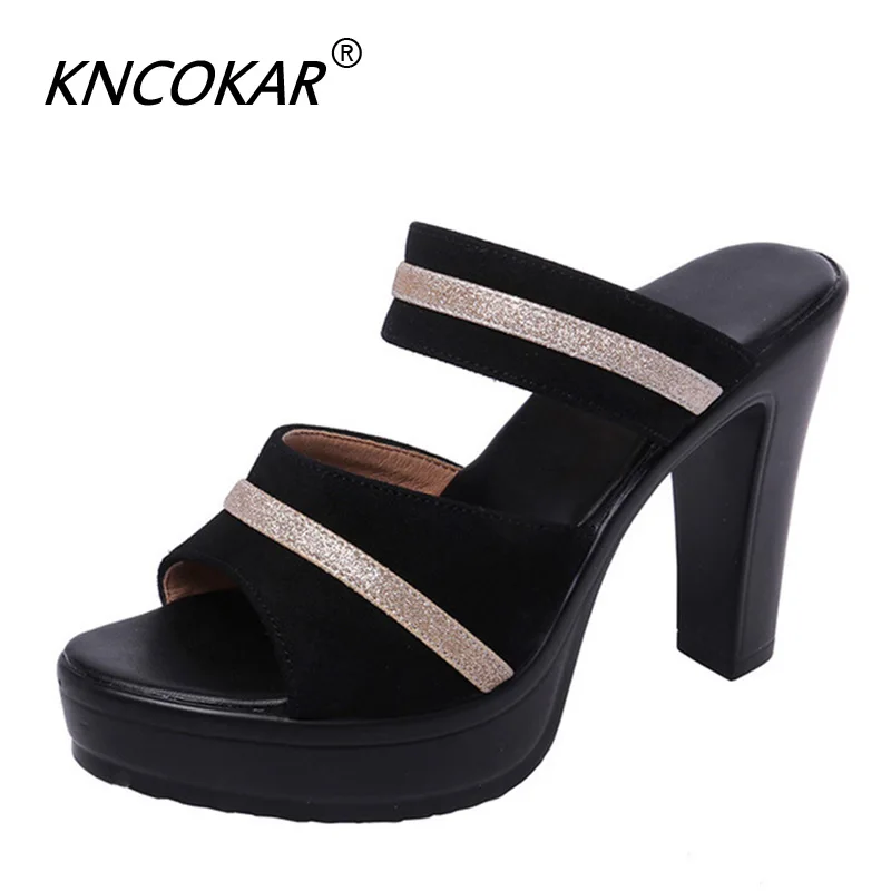 

Summer New Wear High Heel Fashion Sandals Thick Platform Waterproof Platform With Open Toe Large Size 32-43 Female Slippers