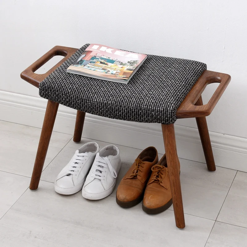 

Solid Wood Shoe Changing Stool Dressing Fabric Footrest Small Sofa Stool for Household Use Nordic Low Seat Modern Entryway Bench