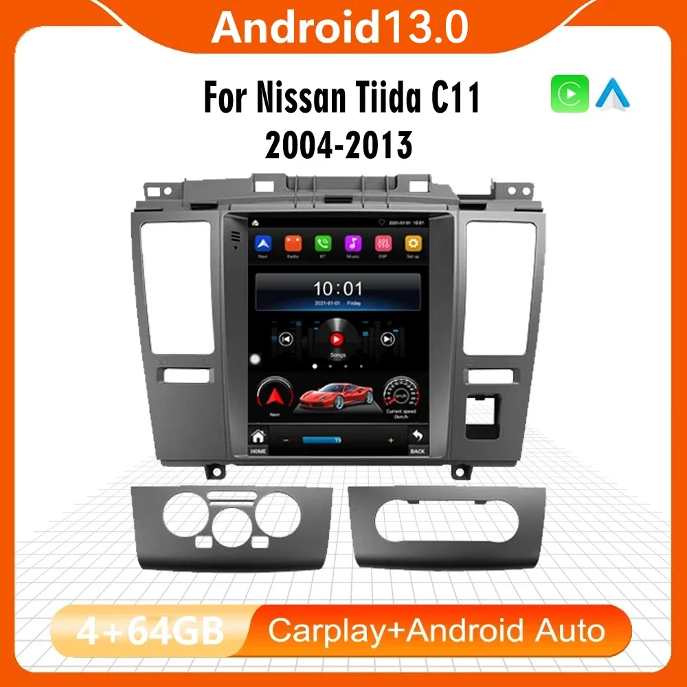 Tela Vertical sem fio Carplay para Nissan Tiida Versa, Rádio do carro, GPS, Leitor multimídia, Auto Stereo, Android 13, 9.7 