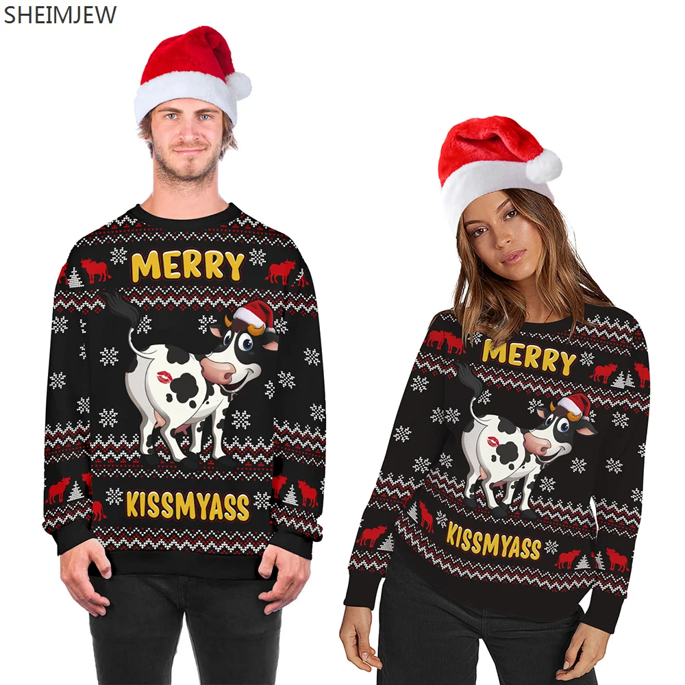 New 3D Printed Men Women Ugly Christmas Hoodie Unisex Holiday Party Dress Up Xmas Sweatshirts Long-sleeved O-neck Pullover