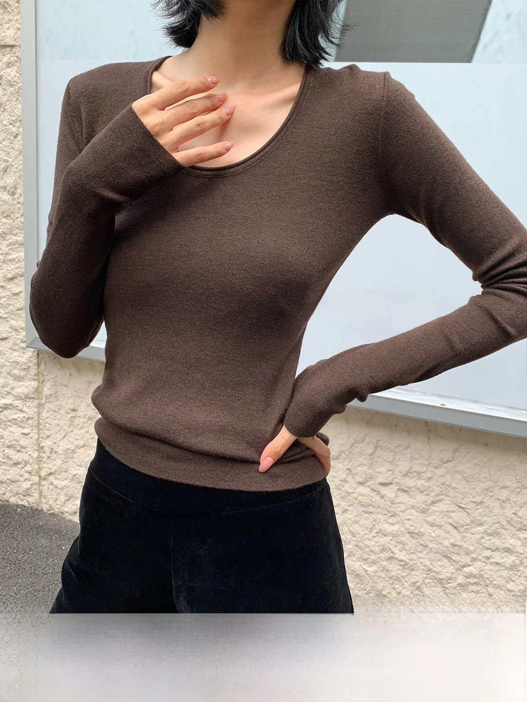 

ZOCHEEO Однотонный, приятный к телу, облегающий вязаный шерстяной топ для женщин, осенне-зимняя новинка, базовый слой для ношения под одеждой