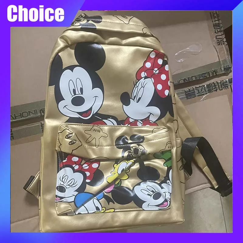

Mickey Minnie Kids Backpack Disney Cartoon Cute PU Leather Laptop Bag Large Capacity School Bag For Women Girl Fashion Tote Bag