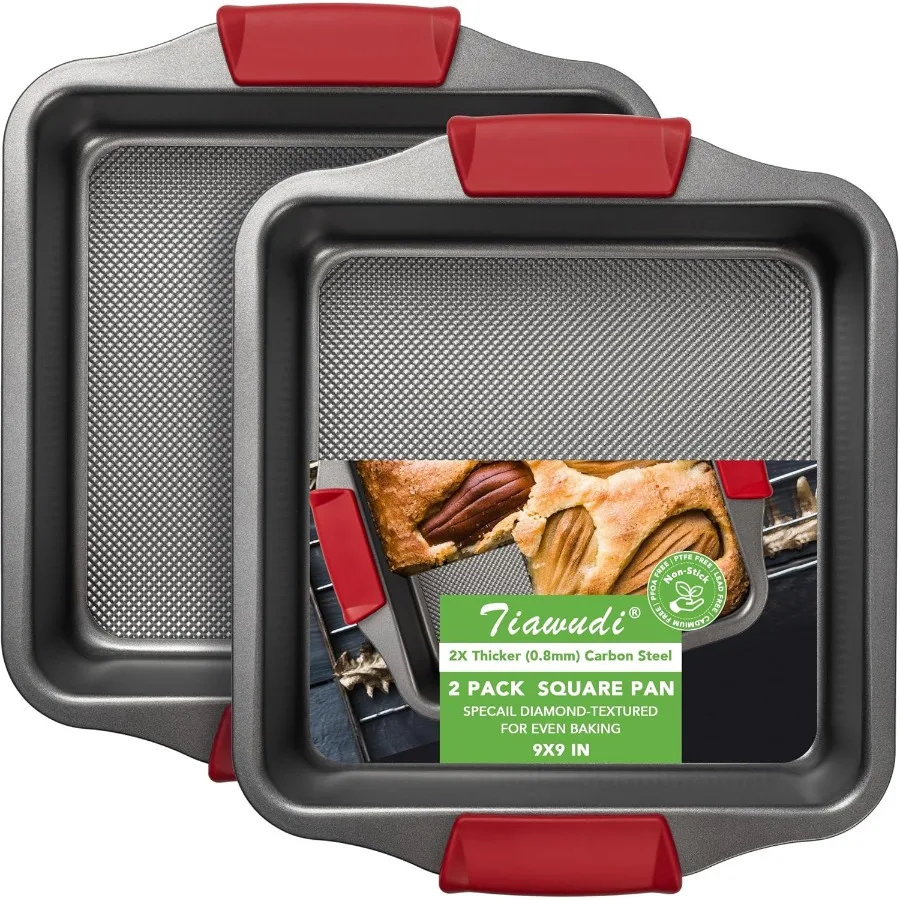 

9 квадратных форм для выпечки, набор из 2 сверхпрочных форм для выпечки толщиной 0,8 мм с ромбовидной текстурой для равномерного нагрева, антипригарная форма для выпечки хлеба
