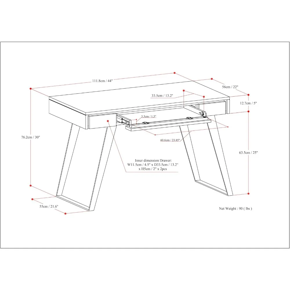 جديد - مكتب صغير بعرض 44 بوصة من خشب أكاسيا الصلب باللون البني الطبيعي الريفي لمكتب المكتب وطاولة الكتابة #3