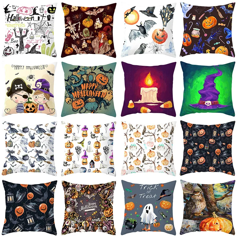 

Halloween Cushion Cover Bat Pumpkin Pillowcase Halloween Gifts Square Pillows Living Room Car Sofa Decorative Pillow Cover 45*45