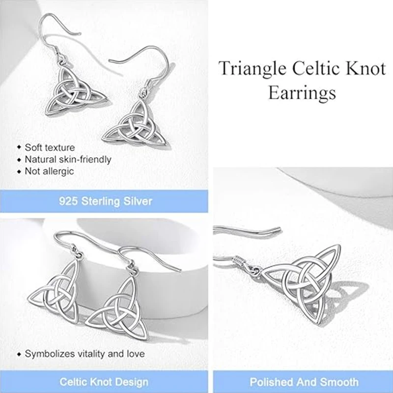 YILUOCD Witch knot 925 silver original Drop Earrings Triquetra Trinity Celtic Knot Jewelry for Women Wicca Witch Jewelry Gift