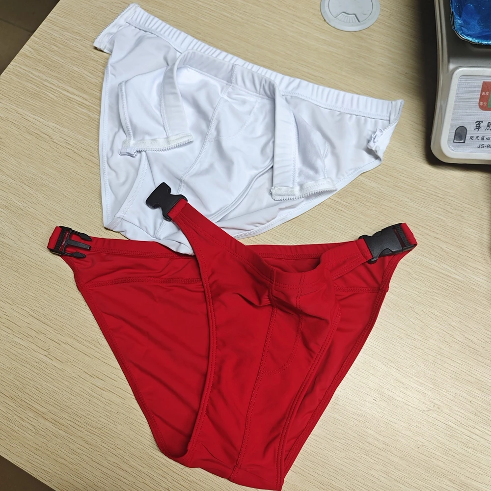 2026Combination Design Men's Bilateral Buckle Solid Color Swimsuit   Side Open Swimsuit Low Waist Swimsuit 10096-10128
