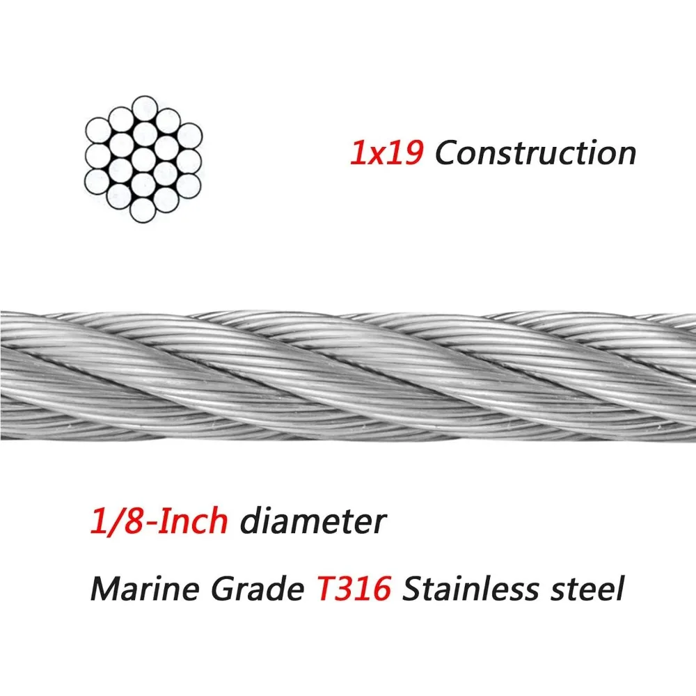 1000 Ft Stainless Steel Cable Railing 1/8" 1x19 Wire Rope for Railing Decking DIY Balustrade