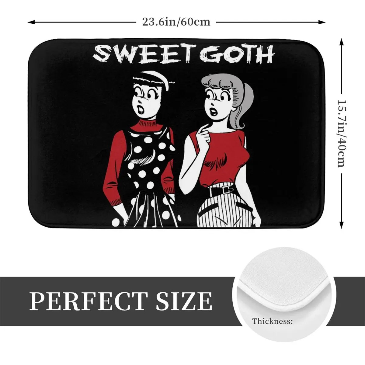 Betty And Veronica Style Sweet Goth Black Lipstick Doormat Floor Mat Antiwear Carpet Rug for Kitchen Home Bedroom Footpad Mats