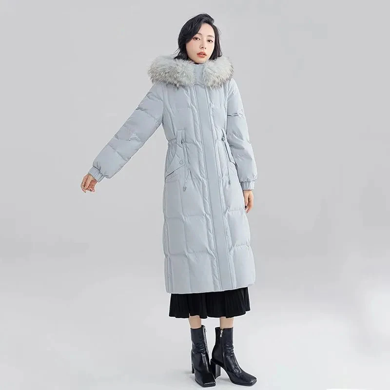 Duck Down  Womens Winter 2023 High-end Temperament Long Loose Fashion Fur Collar Feather Down Hooded Warm Coat Female Tide