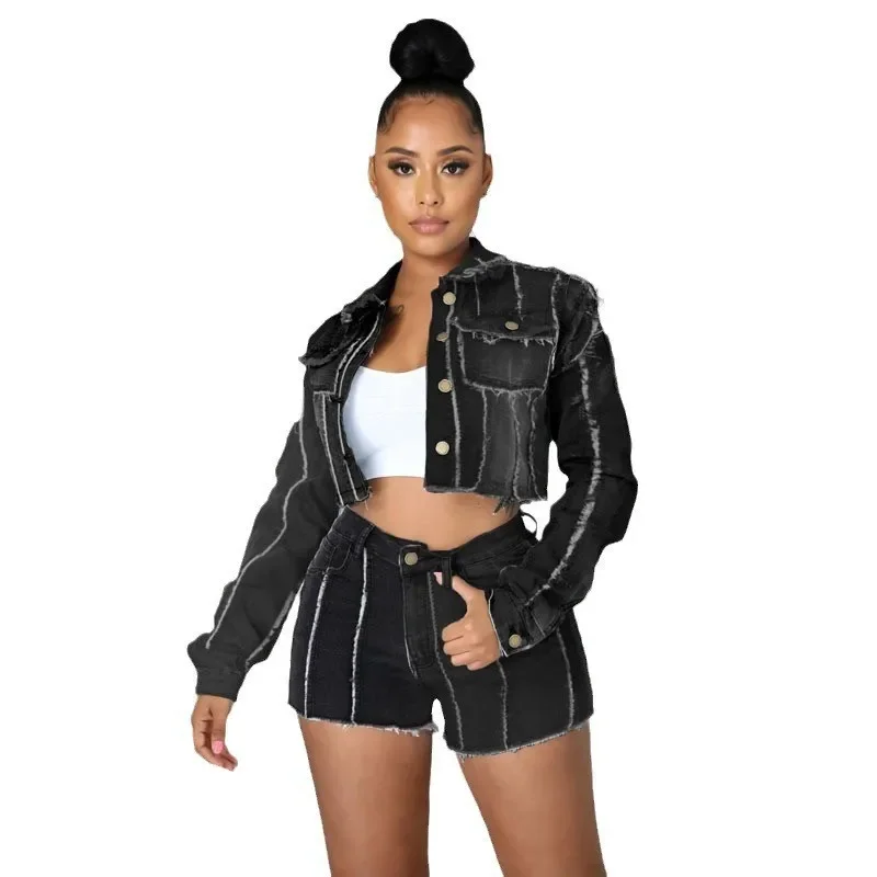 Women Jackets Single Breasted Button Denim Coats Patchwork Outerwear Cardigan Pockets Streetwear Solid Slim 2024 Spliced