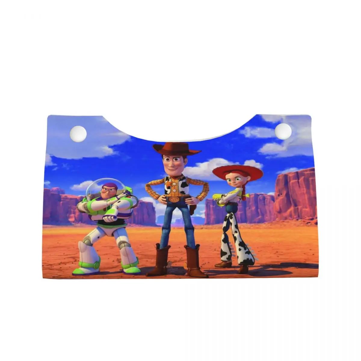 Custom Buzz Lightyear Woody Toy Story Tissue Box Holder Rectangular PU Leather Facial Tissue Box Cover for Car Home