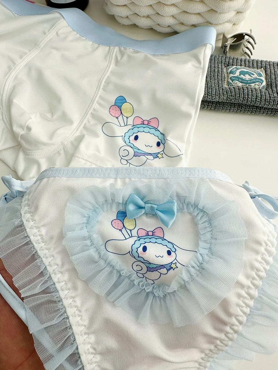 2PCS Sanrio Cinnamoroll Kuromi Mymelody Anime Cartoon Couple Underwear Sexy Women Men Low Waist Briefs Breathable Boxer Panties