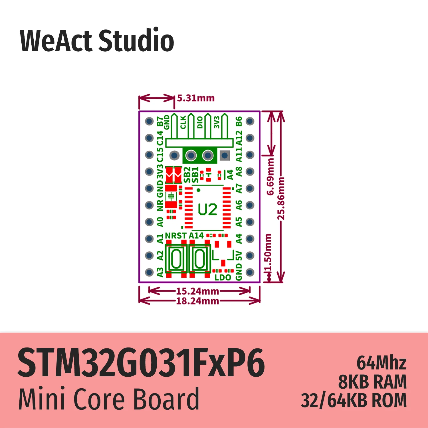 Placa de demonstração do WeAct Core Board, STM32G031F8P6 STM32G031F6P6 STM32G031 STM32G0 STM32