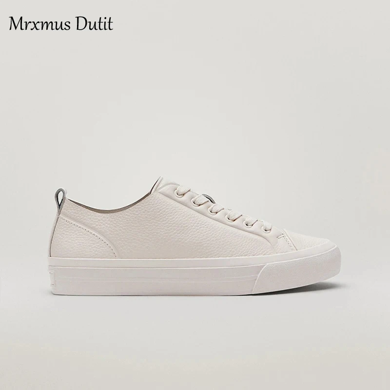 Mrxmus Dutit Spring 2024 Fashion High Street Simple White Genuine Leather Soft Casual Comfot Sneakers Women Shoes Woman