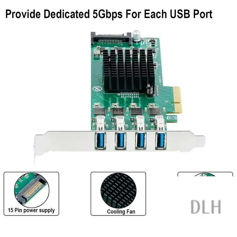 

VO-PCIE To 4Ports 5Gbps Expansion Card For Windows Linux OS 4X Dedicated 5Gbps USB 3.0 Channel 20Gbps Banwidth