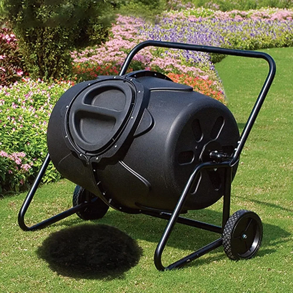 

170L/45gallons Large Compost Tumbler - Black Outdoor Composter Bin Barrel with Wheels, for Garden Yard Leaves Kitchen Waste