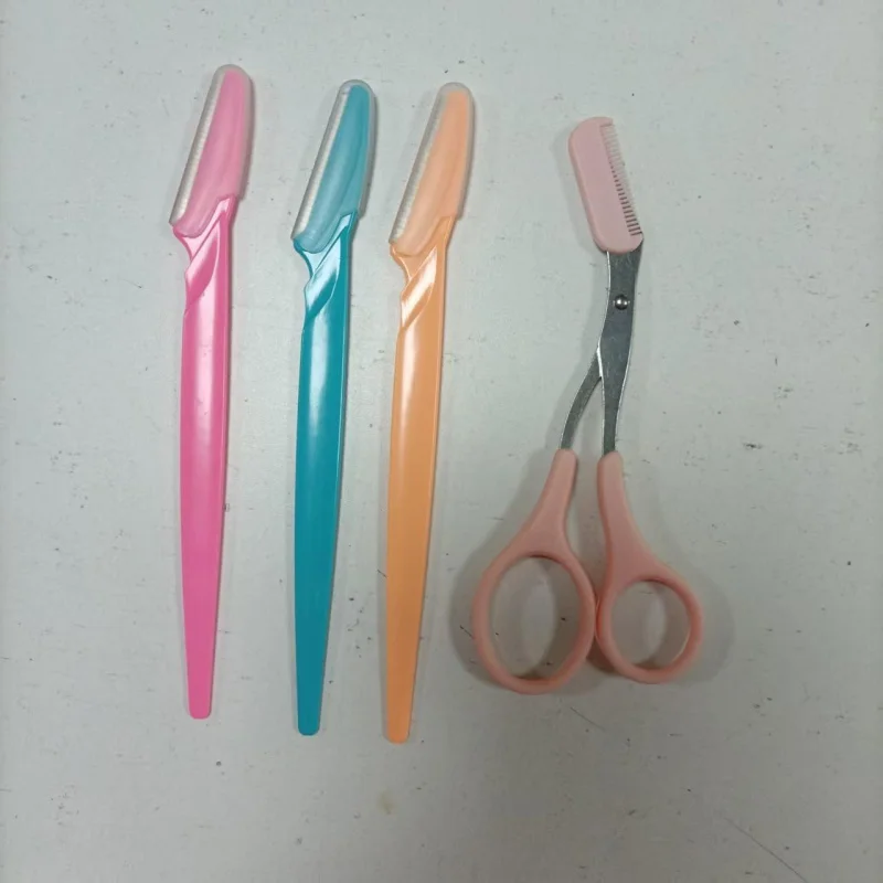 4Stainless Steel Eyebrow Trimming Scissors Set，Built-in eyebrow comb design，Precise eyebrow shaping without pinching the skin，Ea