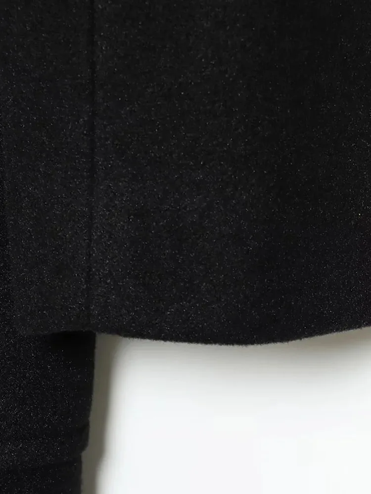 2025 moda mujer con cinturón negro estilo largo abrigo suelto de mezcla de lana Retro manga larga bolsillo abrigo de mujer Top elegante