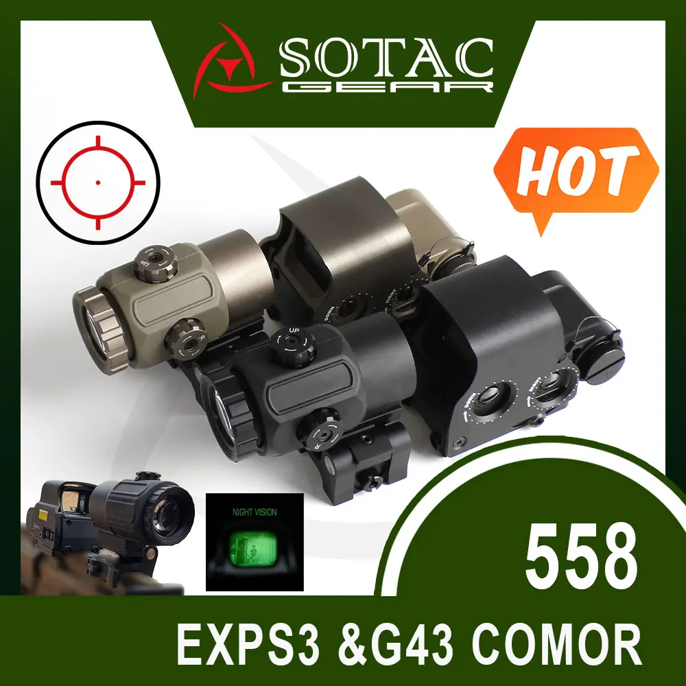 

SOTAC-EXPS3 558 Holographic Red Dot Sight, G43 3X Magnifier with Fast Optic Riser and FTC Mount Combo, Full Markings