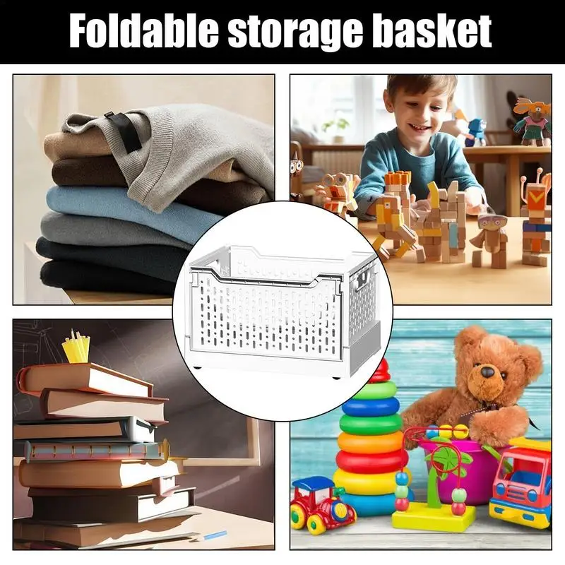 Plastic Foldable Storage Crate Folding Box Basket Stackable Sundries Storage Bin Portable Multi-function Storage Box Organizer