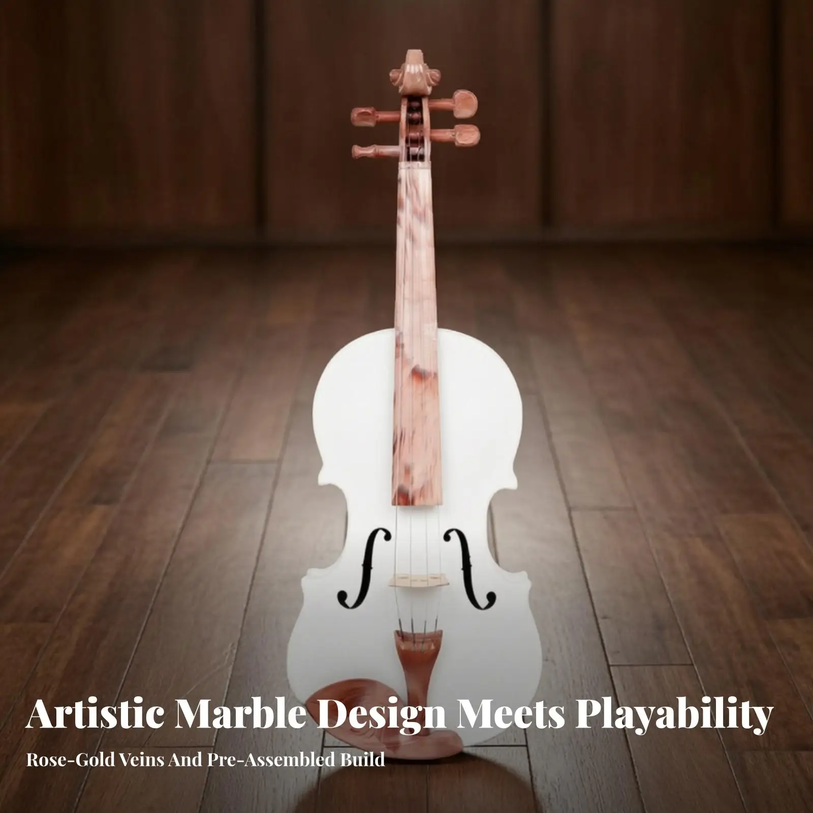 White Marble Design Violin 4/4 Professional Fiddle Solid Wood Body with Glossy Coating Bow Case for Adult Learner