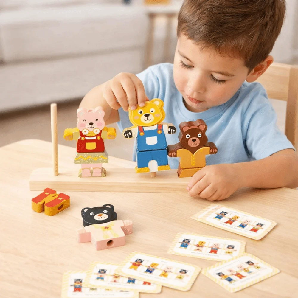 Creative Children's Color Sorting Colorful Interactive Wooden Stacking Block Bear Shaped Shape Matching