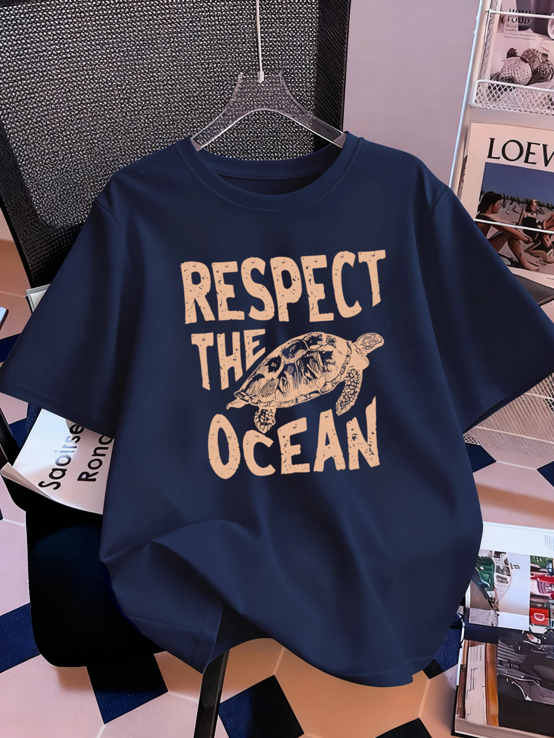 احترام المحيط السلاحف الطباعة امرأة تي شيرت الصيف المتضخم قصيرة الأكمام س الرقبة القطن تي شيرت Y2K كل مباراة الملابس #3