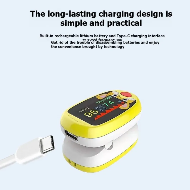 A33Z-Pediatric Finger Clip Oximeter A1TFT - USB Rechargeable, Cartoon Tiger Design