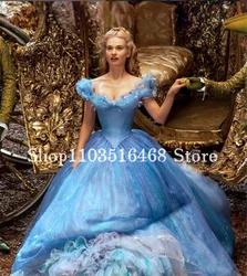 Fairytale Victorian Princess Evening Dresses Blue Elegant Strapless Glitter Applique Sequins Medieval Gowns Women's Evening