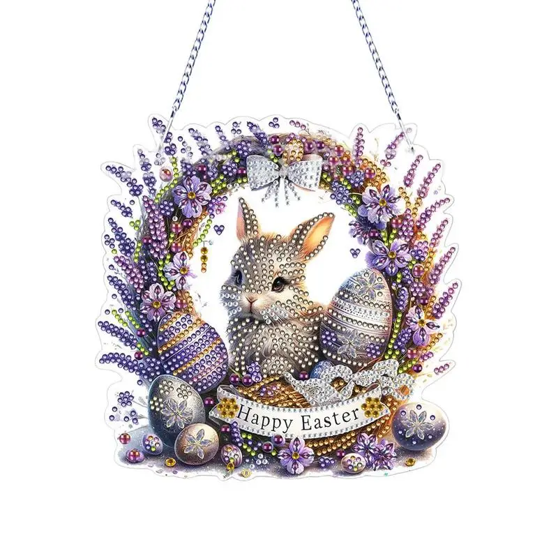

Easter Bunny Gem Painting Kit Double Sided Acrylic 5D Rhinestone Art Painting Holiday Dangling Ornament Home Wall Dangling Kits