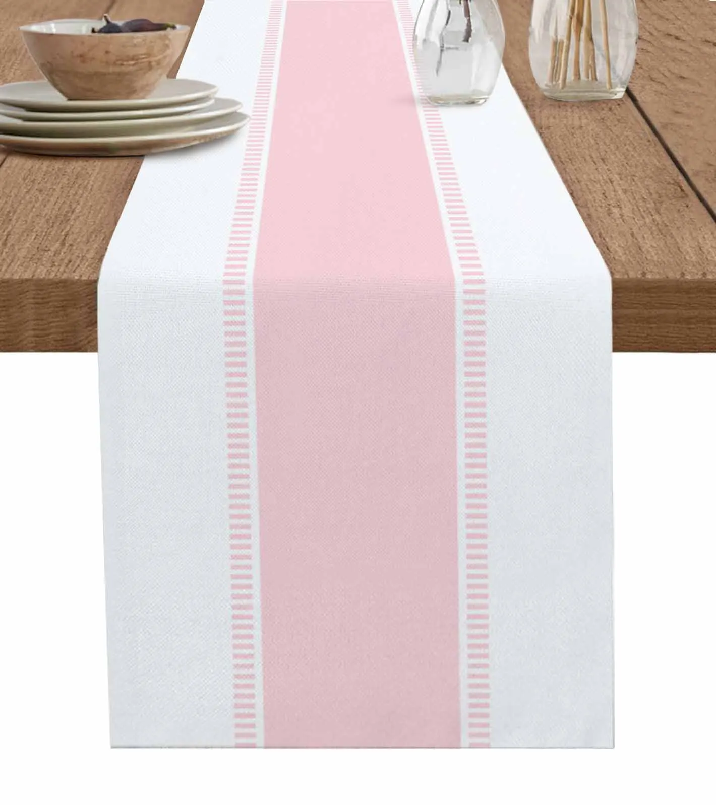 

Pink Stripe Solid Texture Table Runner Home Wedding Table Mat Centerpieces Decoration Dining Long Tablecloth