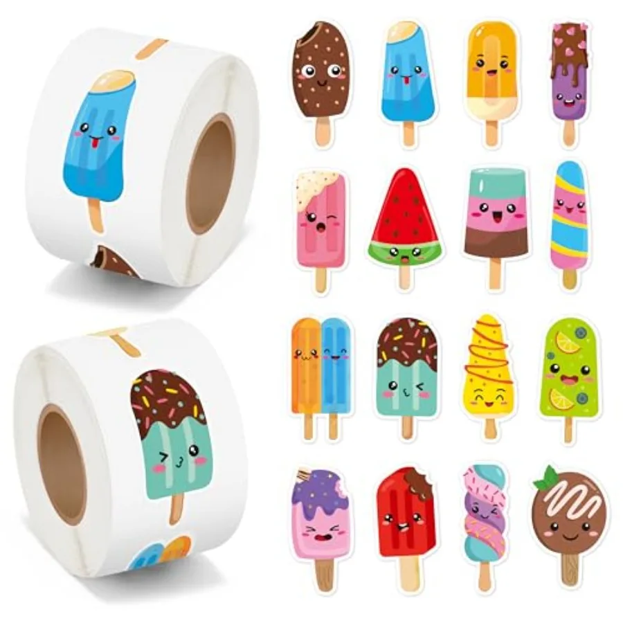 

Stickers - 1000Pcs Cartoon Stickers in 2 Rolls Waterproof Vinyl Sweet lolly sicle Decals for Gift Laptop Bottle Scrapbooking Lu
