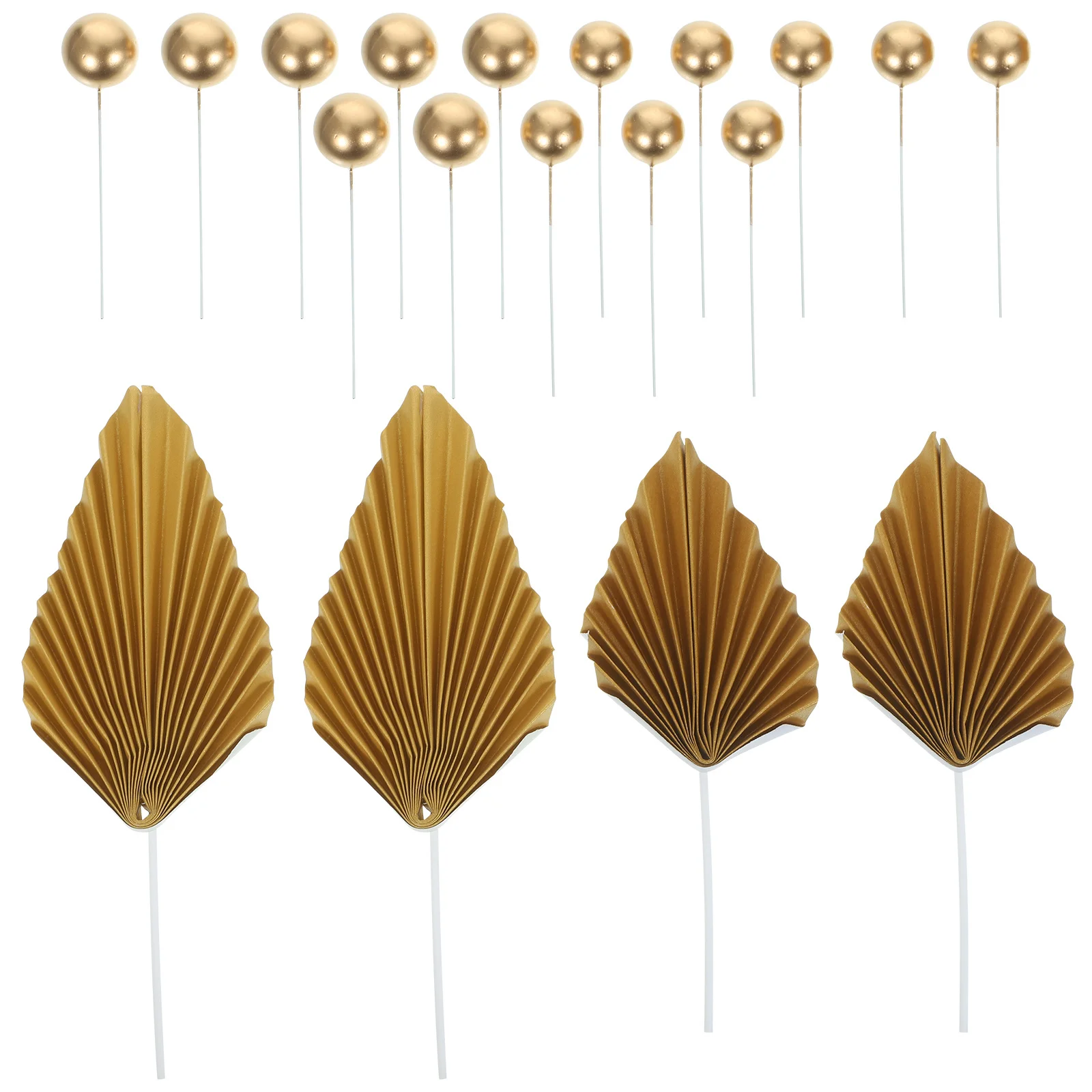 

1Set Birthday Cake Toppers Palm Leaves Mini Balls Cupcake Picks Dessert Cake Decorations Party Decor Gold Balls for Cakes