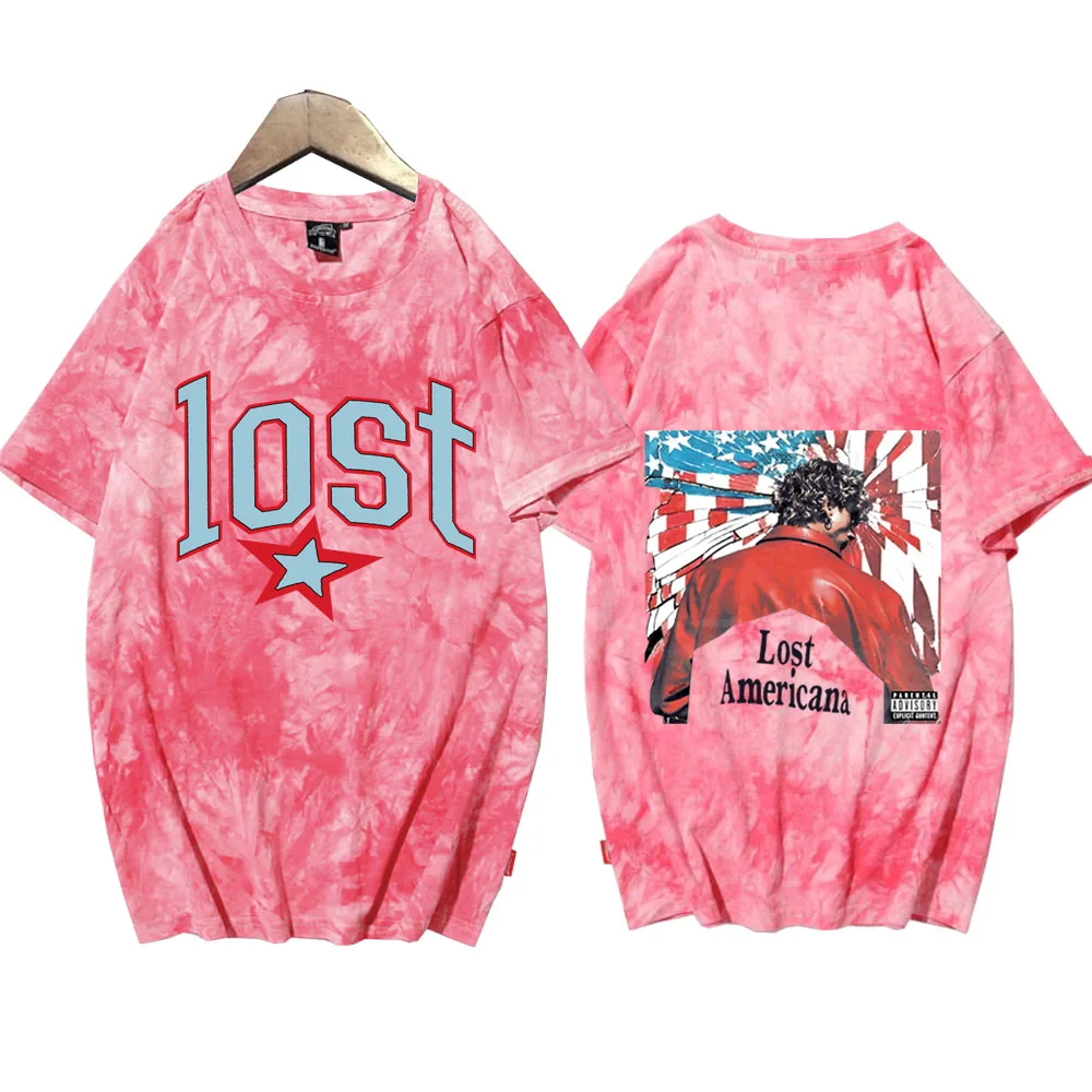 MGK Lost Americana Machine Gun Kelly التعادل صبغ قميص رجل امرأة Crewneck تي شيرتات قصيرة الاكمام مروحة هدية