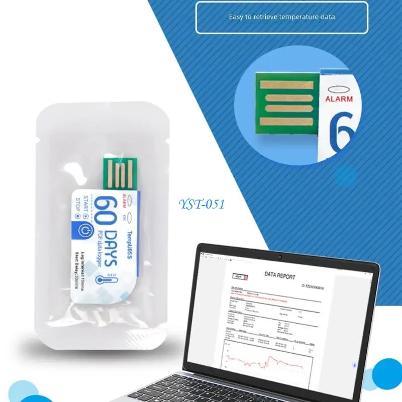 E15A Single Use Temperature Data Logger 60 Days PDF Report USB Metal Compacted