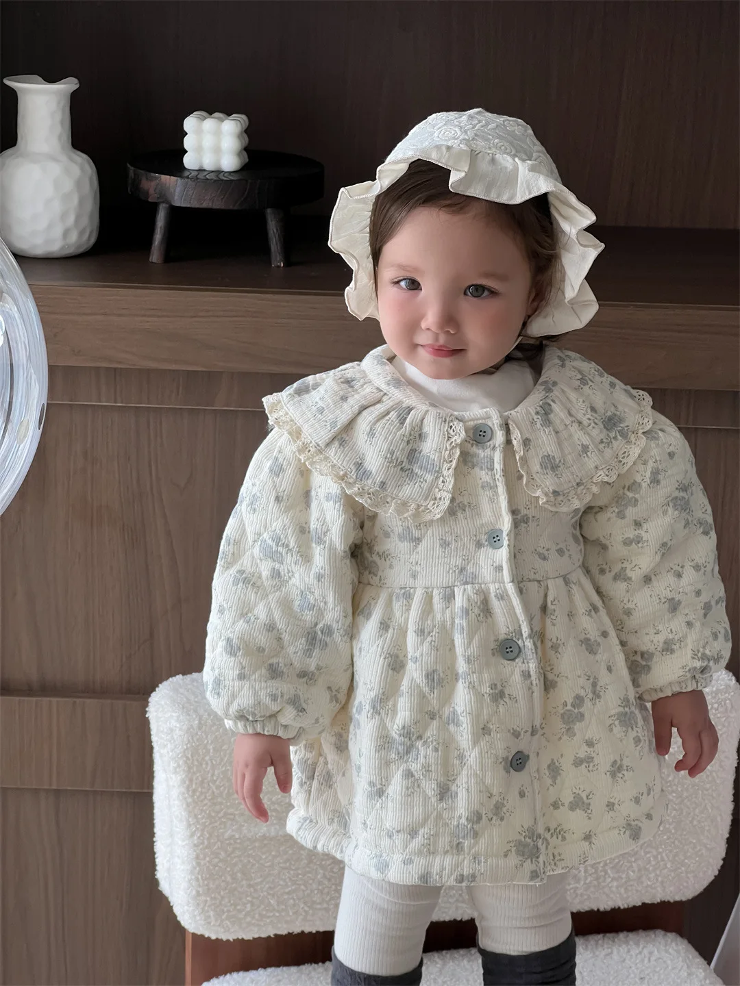 2025 Winter Nieuwe Baby Meisjes Leuke Bloemen Fleece Jas Peuter Plus Fluwelen Dikke Revers Jas Meisjes Gewatteerde Jas Baby Warme kleding