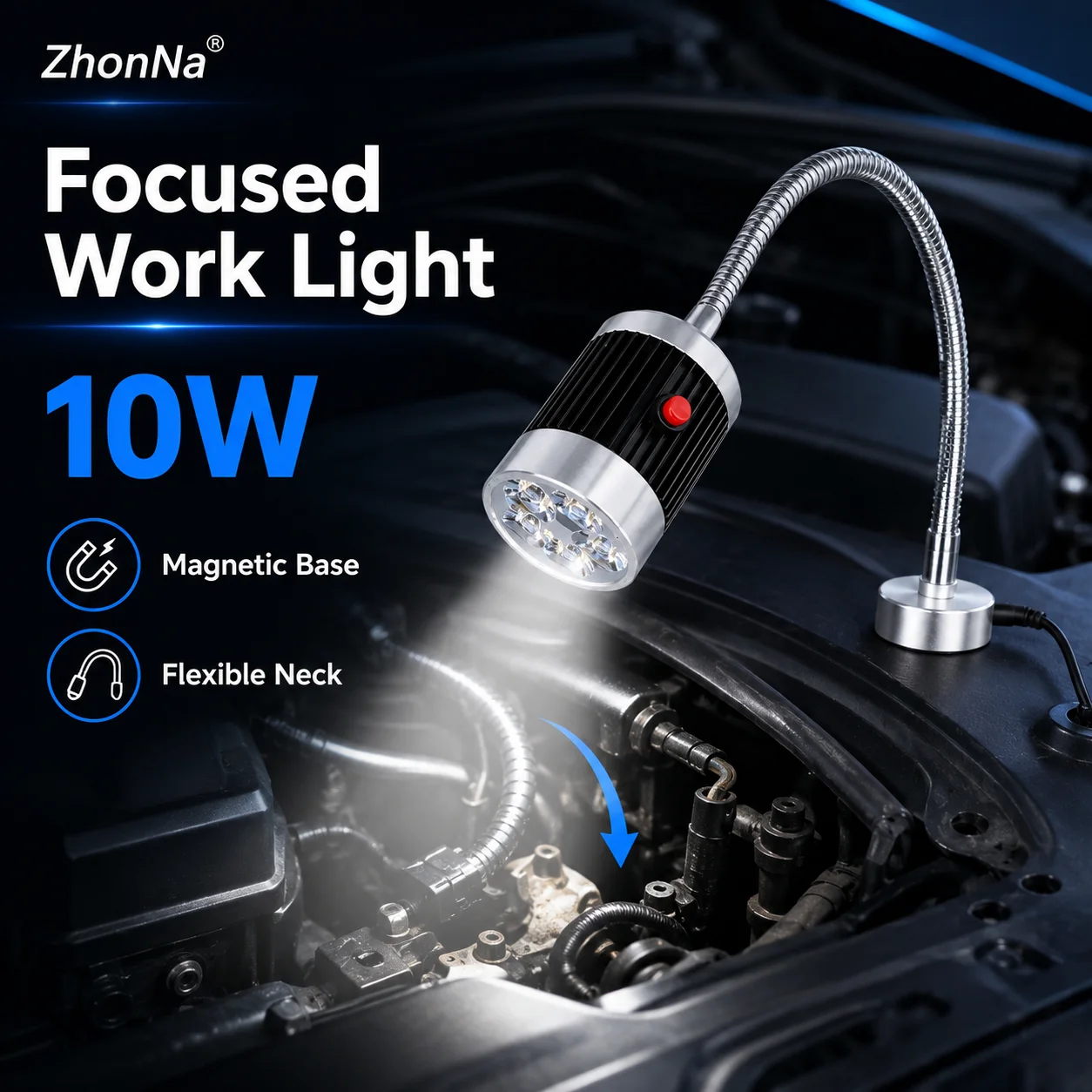 ZhonNa 10W Blue Laser Welding Machine Tool Light DC Powered Portable Precision Work Lamp Lighting Accessories for Welding Holder