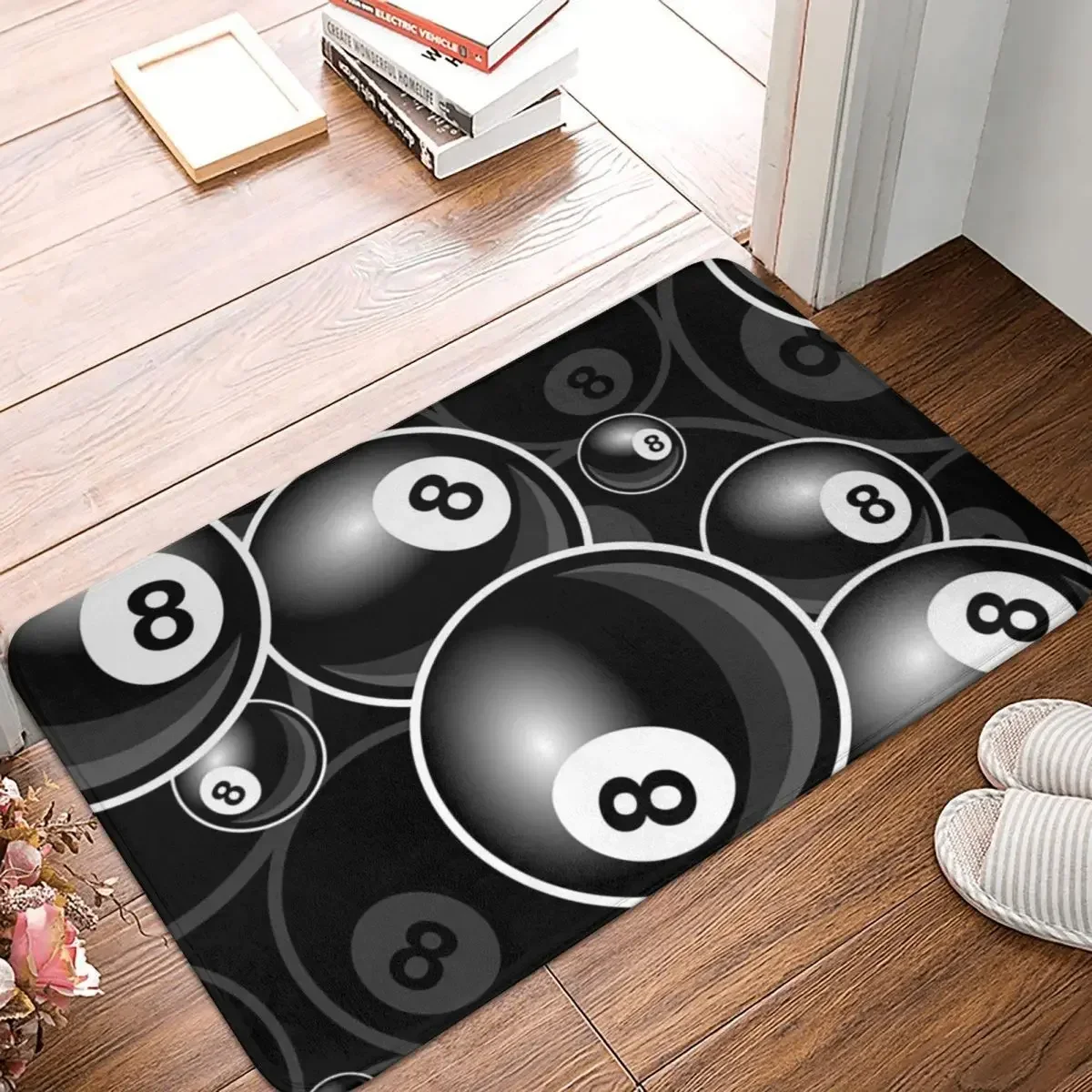 8 Ball Black Retro Billiards Cue Sport Pool Snooker Games Doormat Floor Mat Carpet Rug for Kitchen Entrance Home Footpad Mats