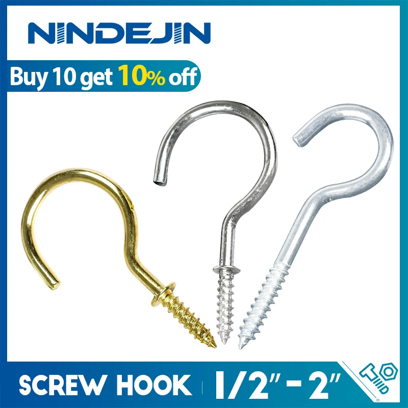 NINDEJIN 5-50pcs Ceiling Screw Hooks Copper Nickel Plated Wall Hanging Screws Kitchen Cup Hook for for Hanging Plants