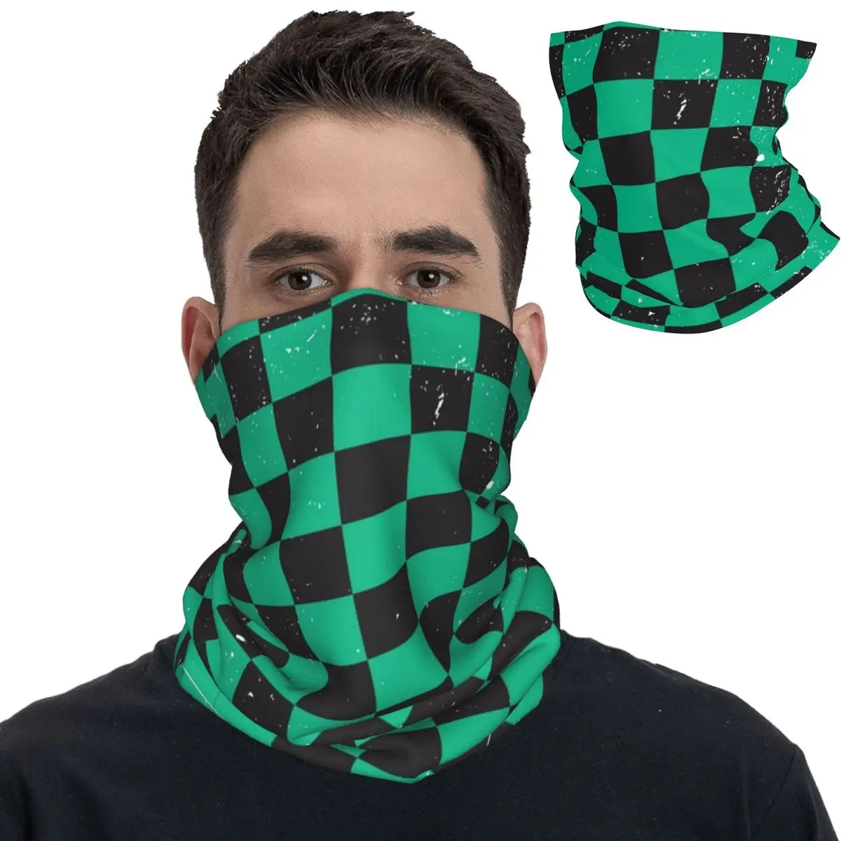 Mustard Black And Green Checkerboard Pattern Bandana Neck Cover Printed Face Scarf Multi-use Cycling Scarf Running Windproof