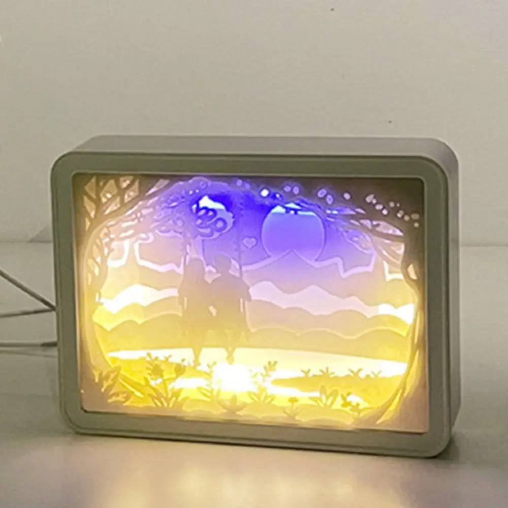 USB/3 Batteria AA Alimentazione 3D Intaglio di carta Luce Kawaii Luce regolabile Lampada da tavolo con telecomando Cartone animato squisito