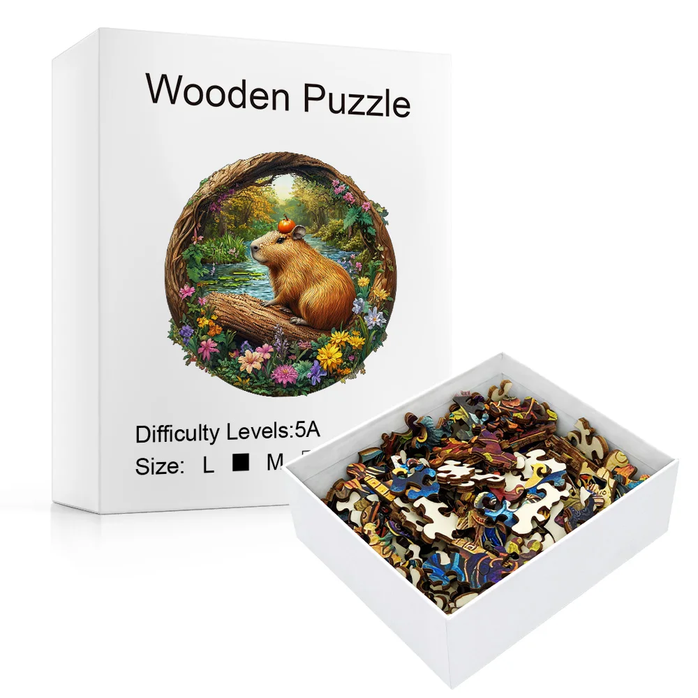 Round Forest Capybara Wooden Jigsaw Puzzle, Circular Animal Wood Puzzle, Stress Relief Decor Gift For Adult Puzzle Lovers